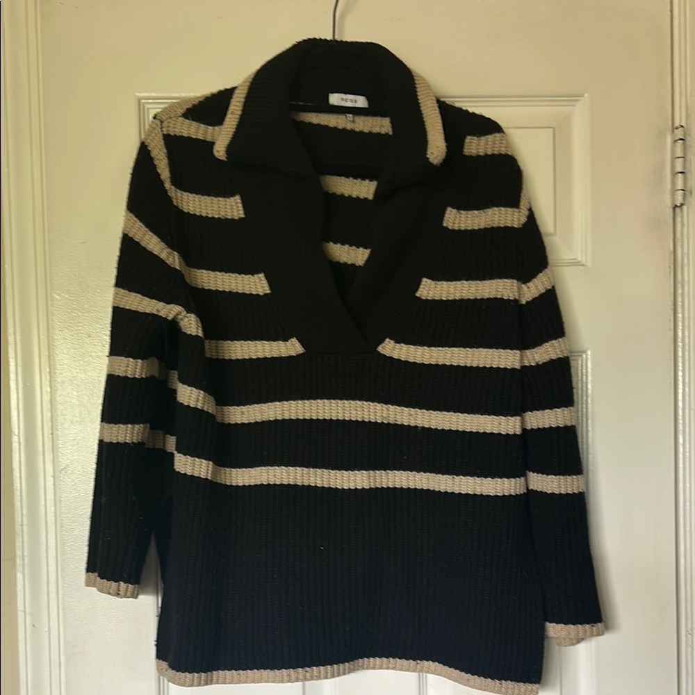 Reiss Black and Cream V-Neck Sweater